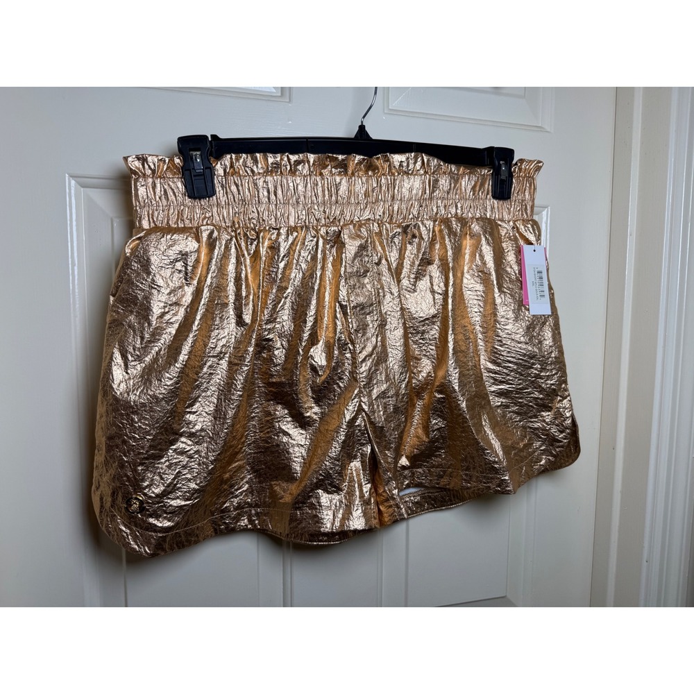 Simply Southern Womens Metallic Gold Smocked Paperbag Shorts XXL